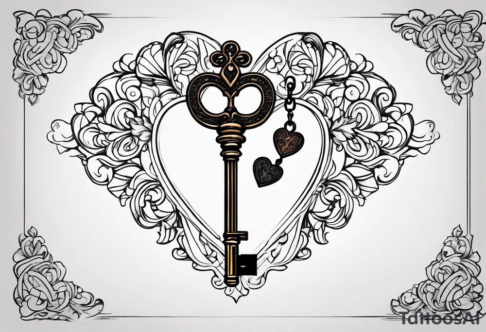 A heart shaped antique key tattoo idea