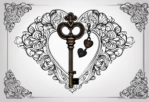 A heart shaped antique key tattoo idea