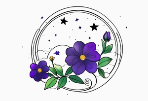 Heliotrope flower
name “Samson” in cursive
 The moon phase with stars tattoo idea