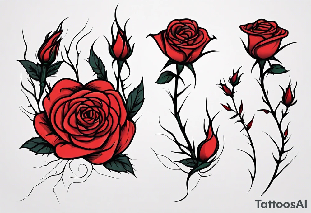 a one-line rose, add some red blood and thorns, tall tattoo idea