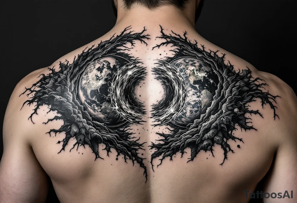 2 different worlds on both sides of a black hole tattoo idea