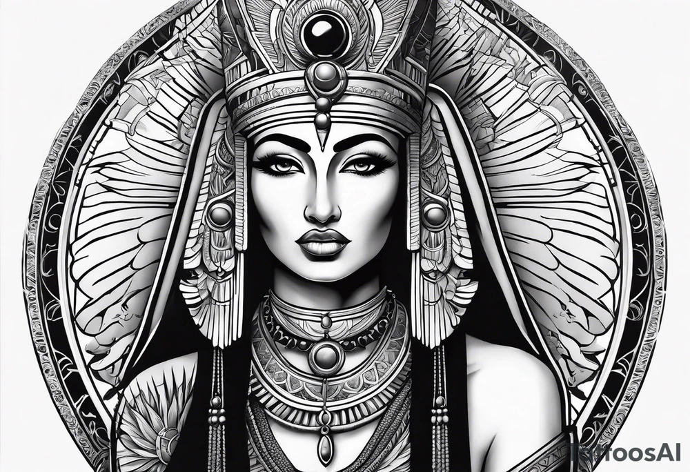 black and white goddess isis tattoo with minimal detail tattoo idea