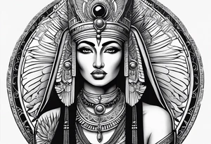 black and white goddess isis tattoo with minimal detail tattoo idea