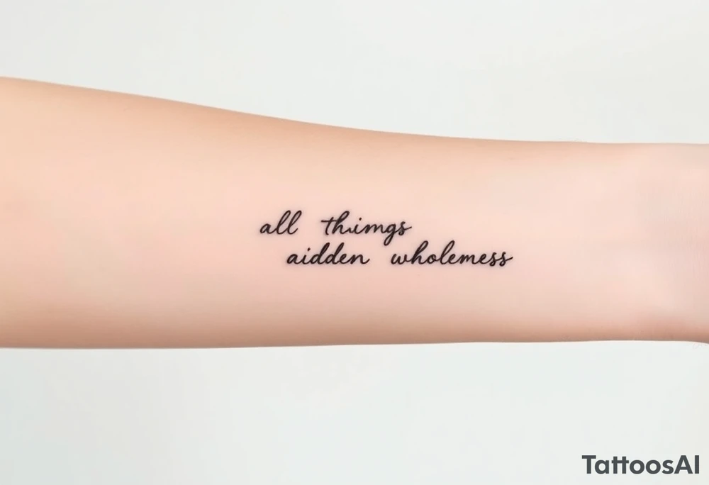 Linear tattoo symbolizing the phrase “in all things there is a hidden wholeness” tattoo idea