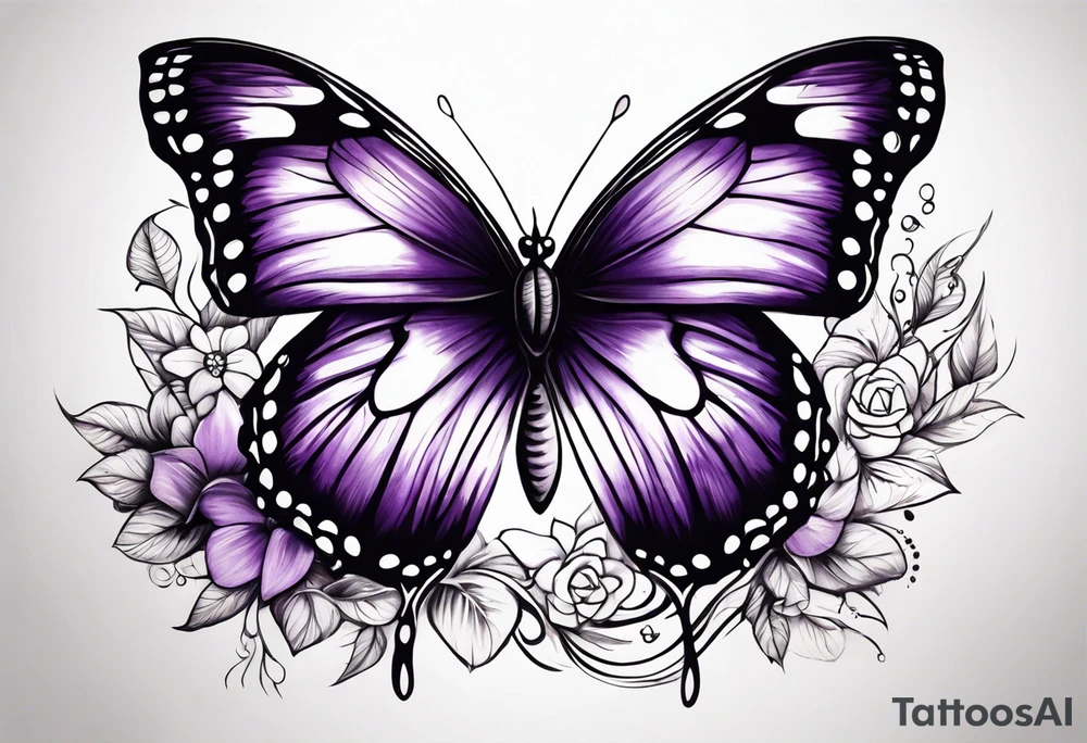 Purple butterfly flying tattoo idea