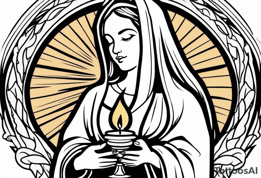 virgin maria holding candle in hands tattoo idea