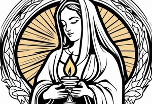 virgin maria holding candle in hands tattoo idea