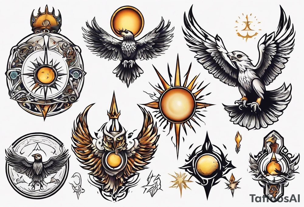 symbol eines Kriegers Wassermann Eule Sonne tattoo idea