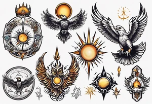 symbol eines Kriegers Wassermann Eule Sonne tattoo idea