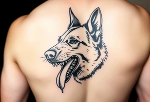 German Shepherd K-9 barking with teeth barred and drool coming out of the dog's mouth tattoo idea