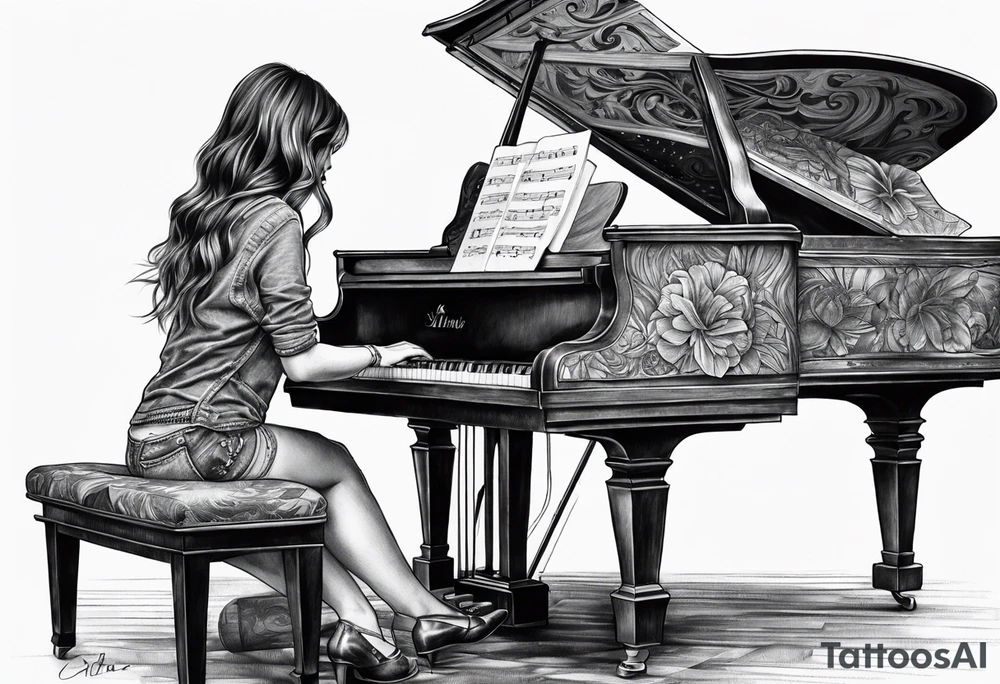 girl playing piano tattoo idea