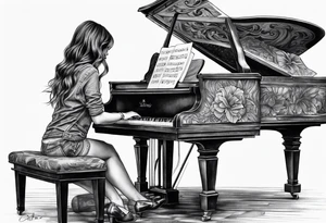 girl playing piano tattoo idea