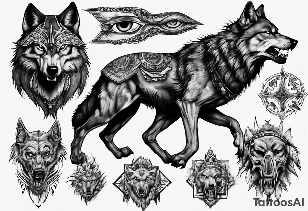 Indian Theme evil wolf photorealism tattoo idea