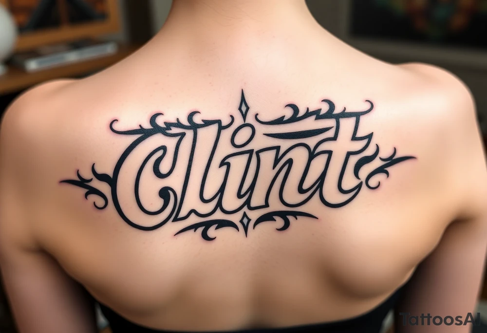 Clint spelled out in cartoon lettering tattoo idea