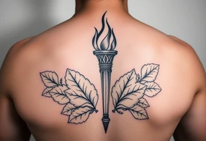 Leadership torch with a background of fig leaves tattoo idea