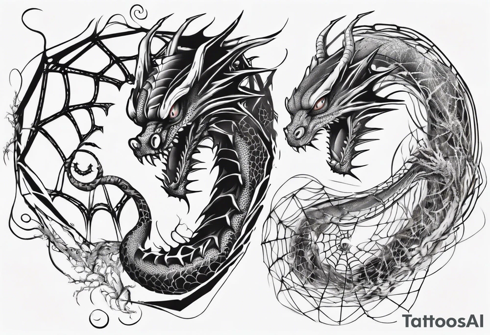Dragon in a spiral spiderweb tattoo idea