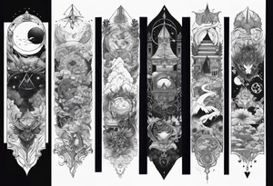 High fantasy collage tattoo sleeve tattoo idea