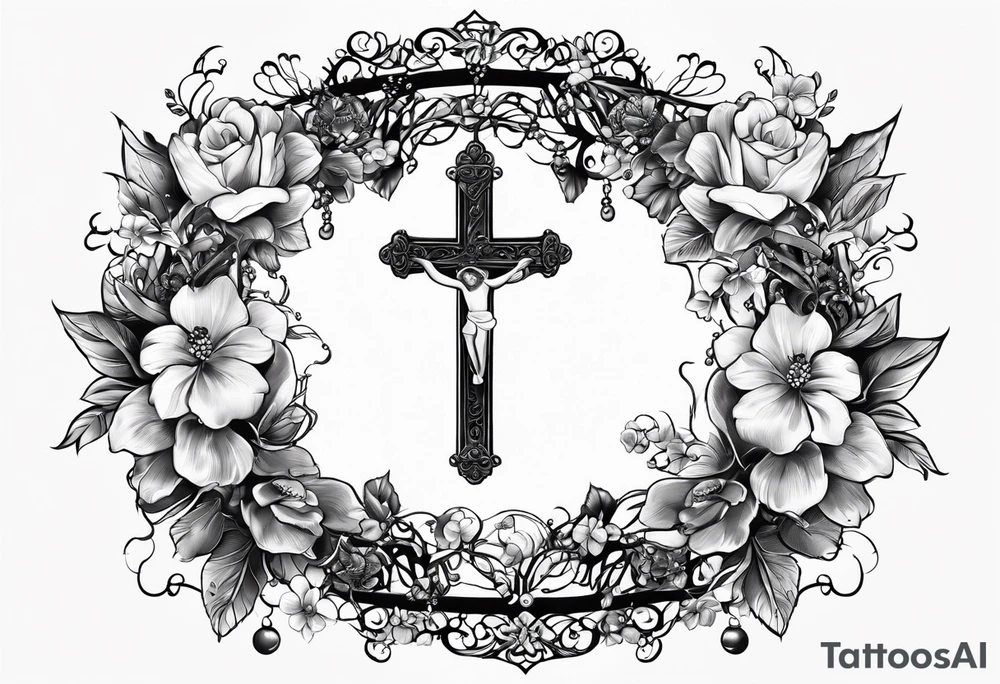rosary with floral vines wrapped around it loving memory 1918-2006 tattoo idea