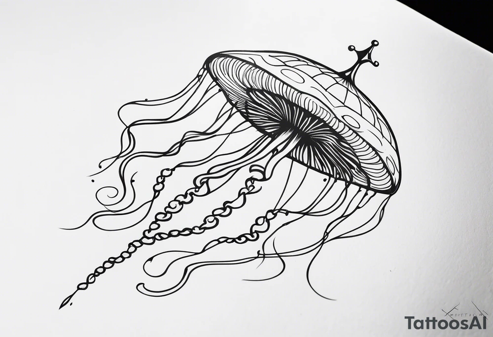Jelly fish swimming spine compass anchor tattoo idea
