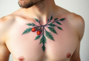 on the chest an oak branch with thick leaves and acorns oak branch with thick leaves and acorns tattoo idea