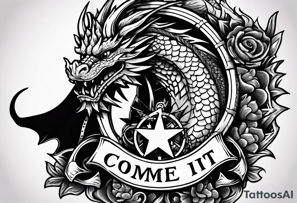 Welsh dragon holding a texas star as a shield with wording come take it tattoo idea