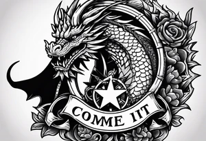 Welsh dragon holding a texas star as a shield with wording come take it tattoo idea