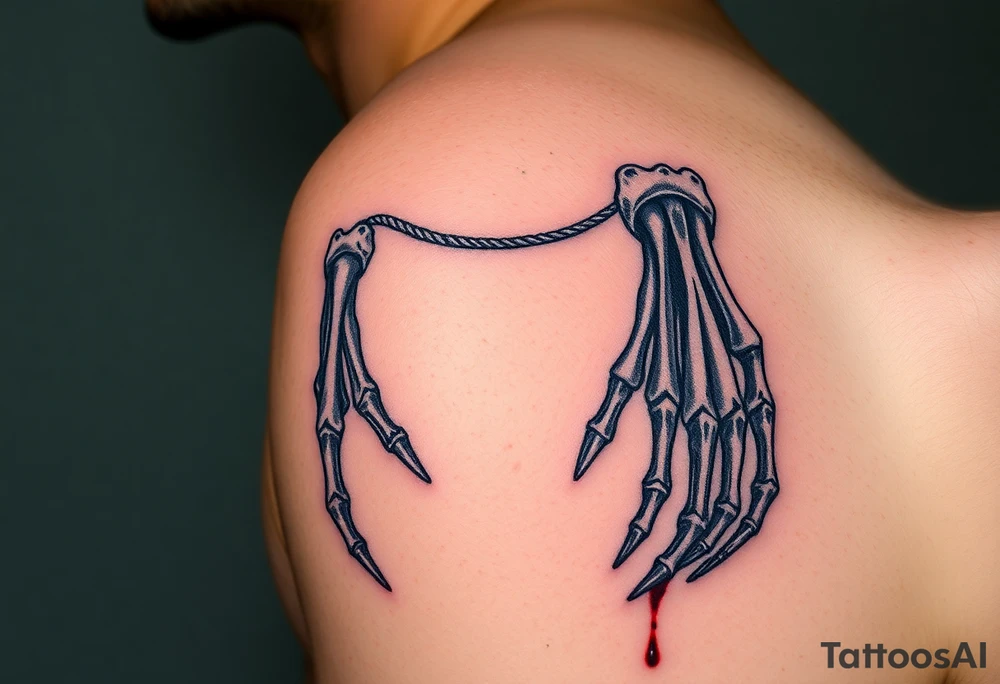 The "Master of Puppets" album artwork with strings tied to skeletal hands, all in dark greys and blood-red accents, symbolizing control and chaos tattoo idea