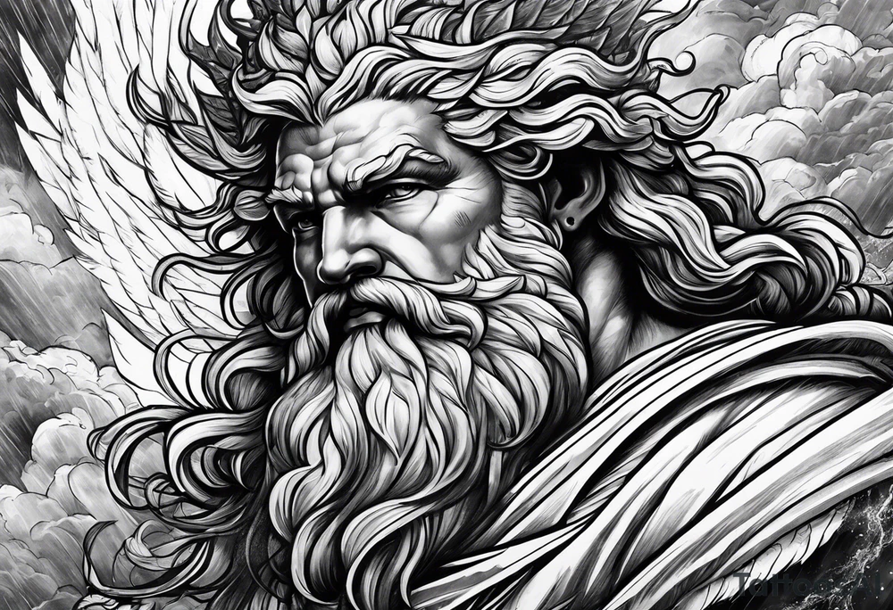 Zeus surrounded by a storm tattoo idea
