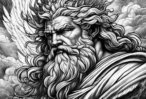 Zeus surrounded by a storm tattoo idea