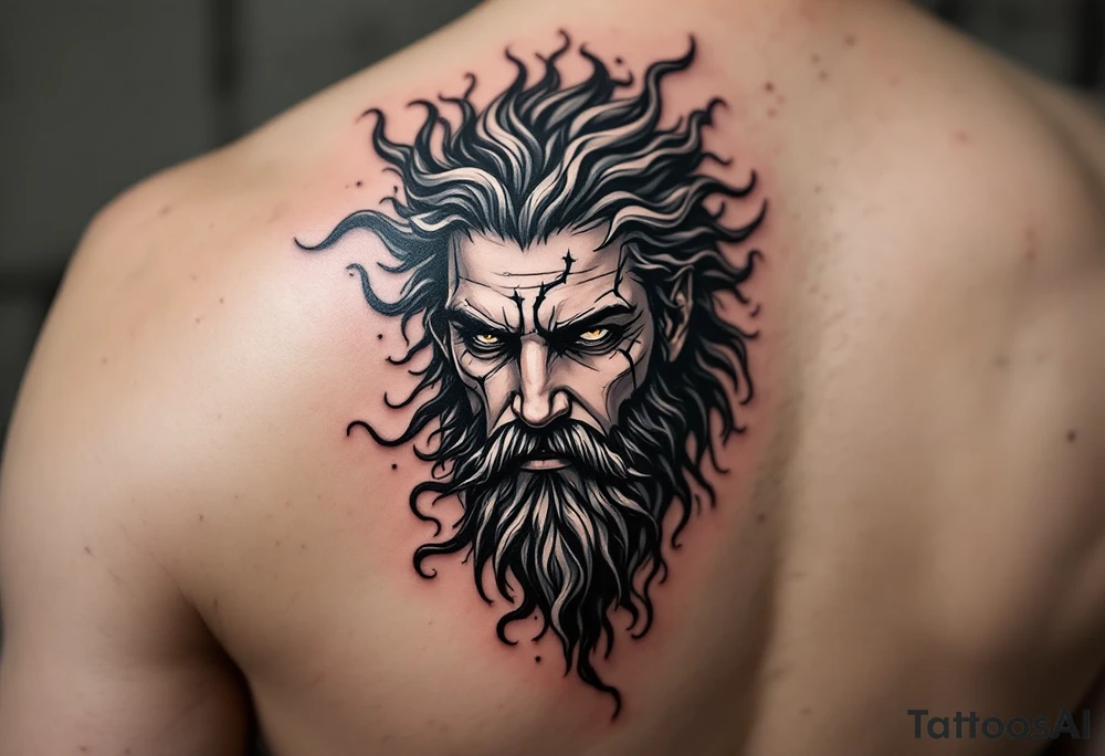 Neptune god of the sea with trident tattoo idea