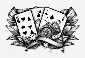 wild west sleeve with playing cards, dice tattoo idea