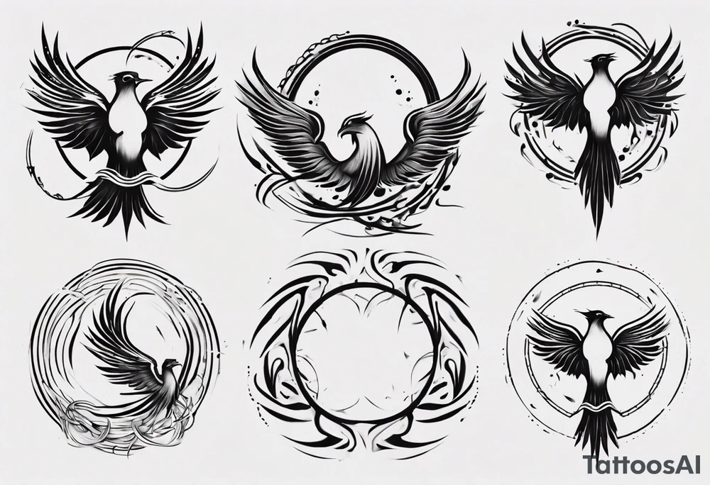 Phoenix rising blending in circles tattoo idea