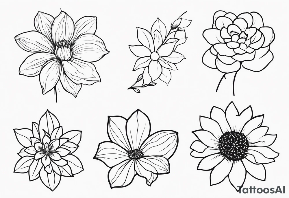 fine line birth month flowers of march may june july together tattoo idea