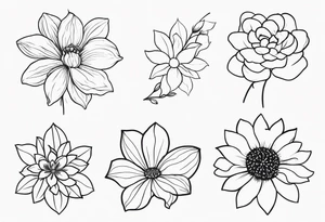 fine line birth month flowers of march may june july together tattoo idea