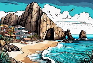 Cabo San Lucas beach with the famous rock formation overlooking ocean tattoo idea