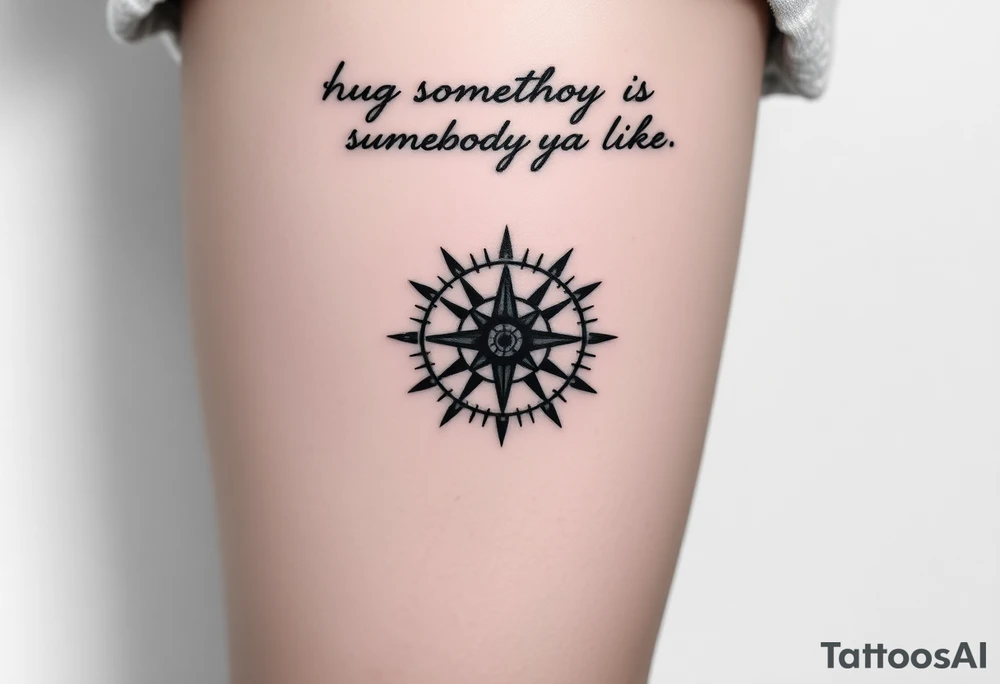 Sundial casting shadow with handwriting “Hug somebody ya like” above. tattoo idea