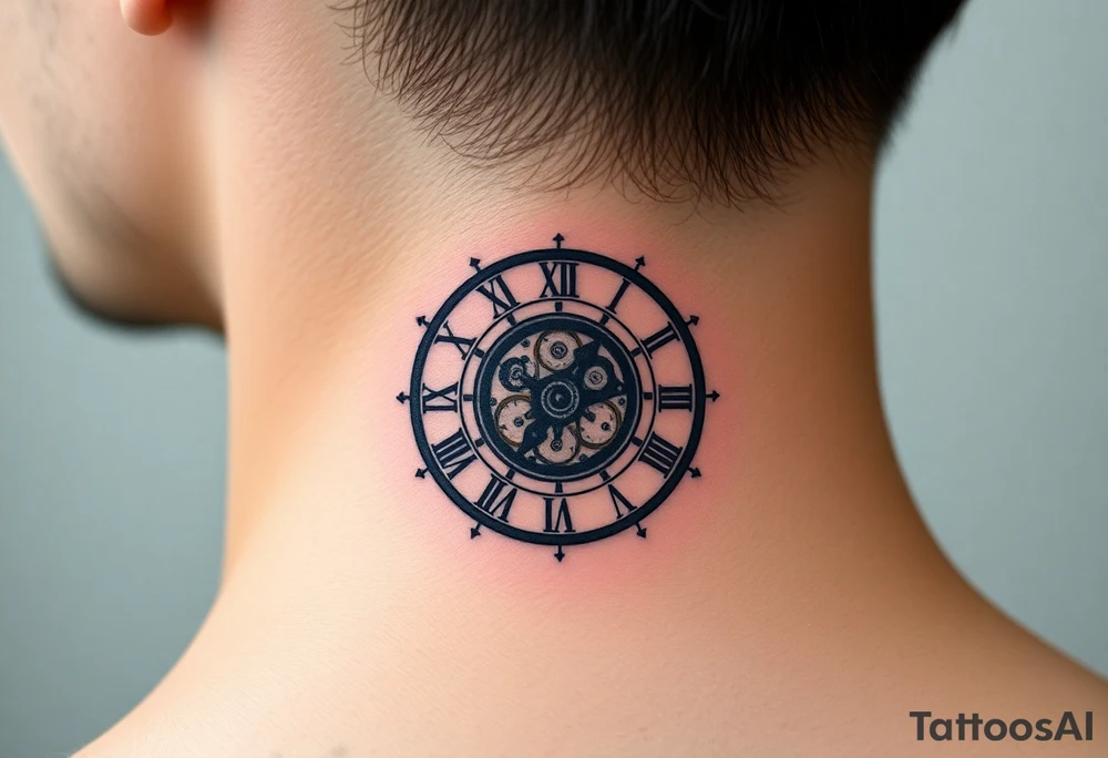 vintage roman numerals within ornate clockwork mechanism tattoo idea
