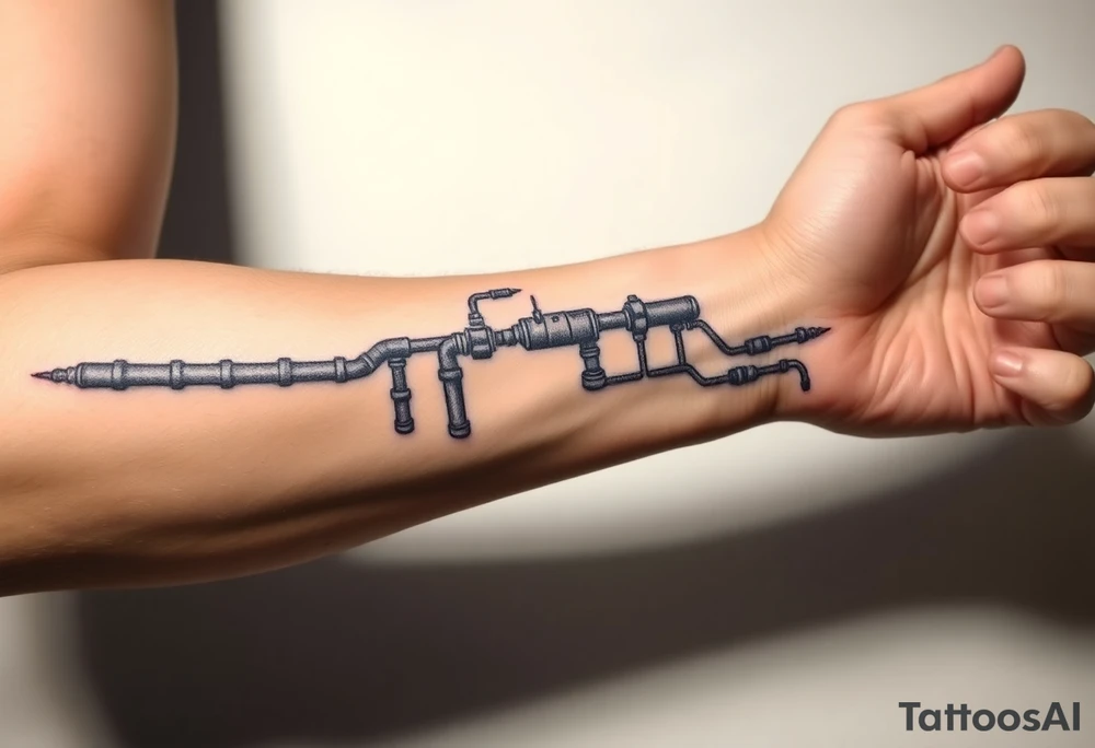 long System of pipes that transitions into veins of forearm tattoo idea