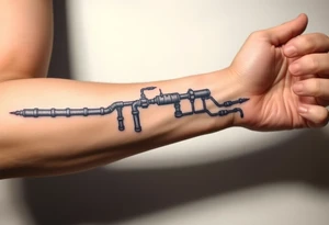 long System of pipes that transitions into veins of forearm tattoo idea