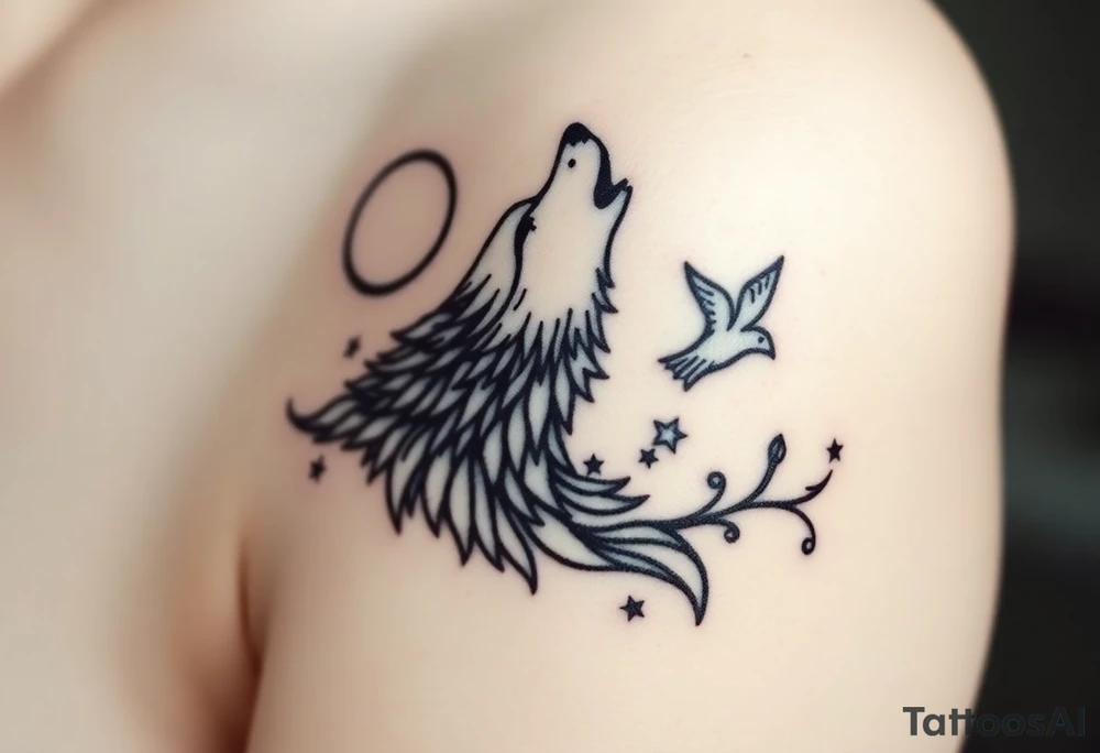 Wolf howling moon stars dove tattoo idea