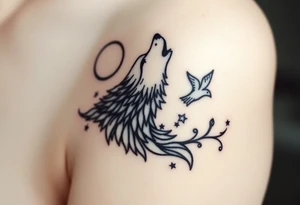 Wolf howling moon stars dove tattoo idea