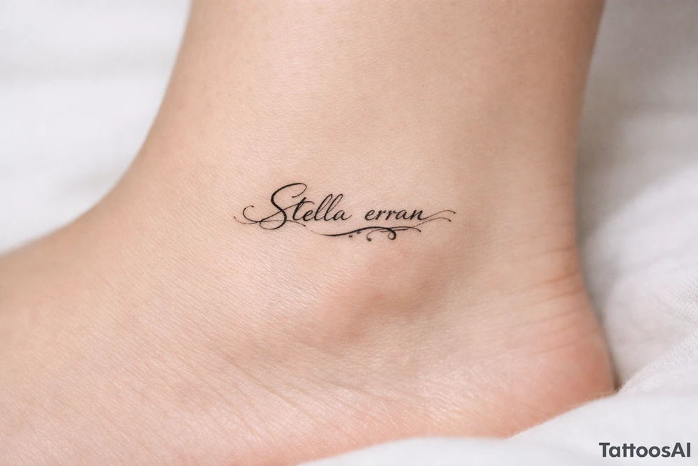 Stella erran, Maybe a medium cursive choreography on inner ankle tattoo idea