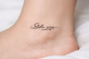 Stella erran, Maybe a medium cursive choreography on inner ankle tattoo idea