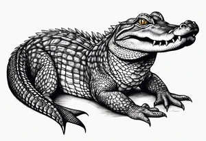 Full body caiman with stretched tail top view tattoo idea