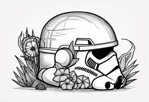 storm trooper helmet and a hermit crab inside tattoo idea
