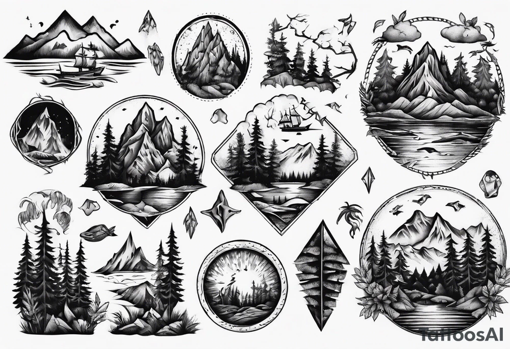 forest and sea mountains tattoo idea