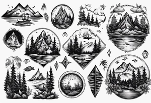 forest and sea mountains tattoo idea
