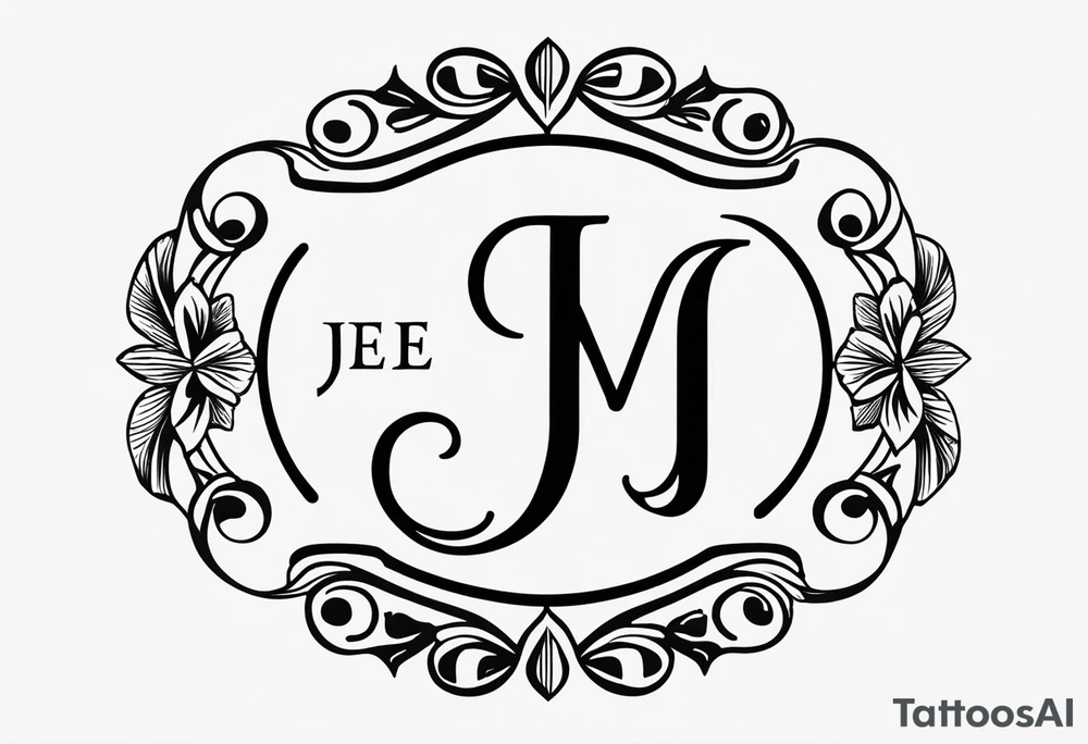 Monogram design that is simple and text only with the letters J E and M all caps tattoo idea