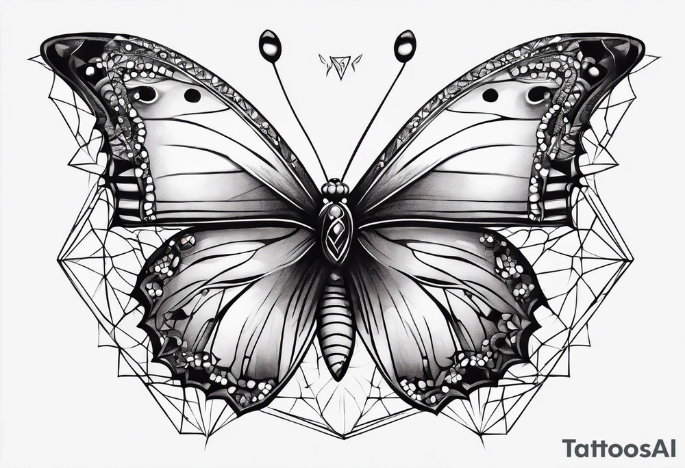 Soft butterfly on Indra's diamond network tattoo idea