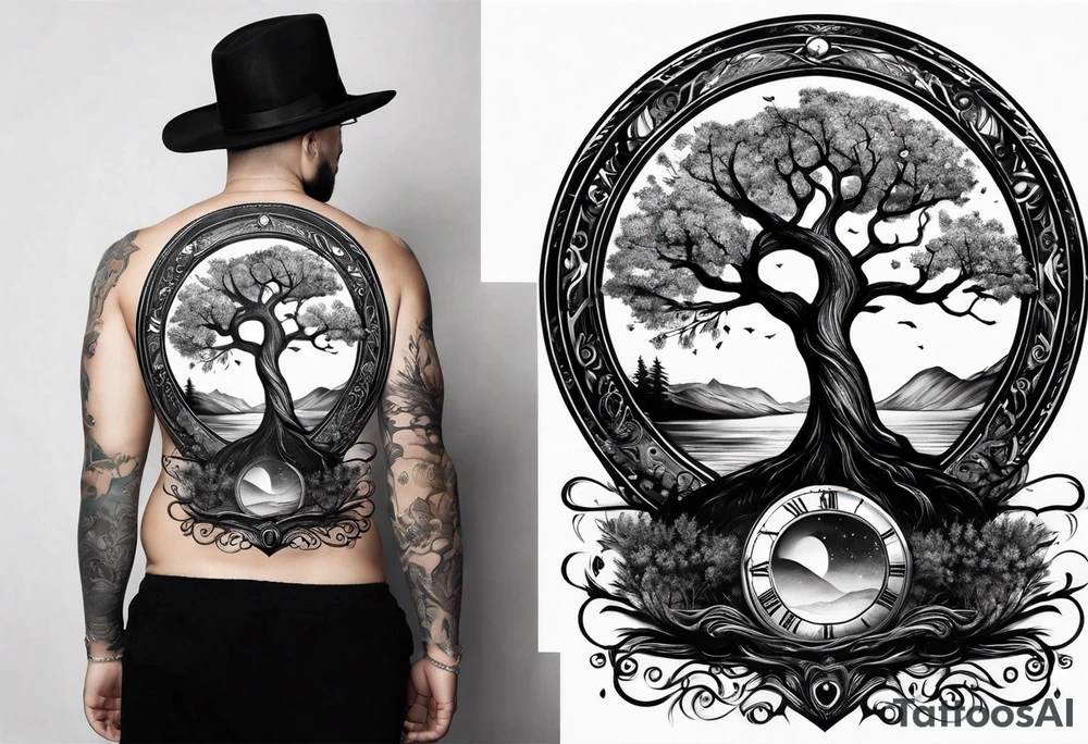 circle of life tree coming out of an hourglass tattoo idea